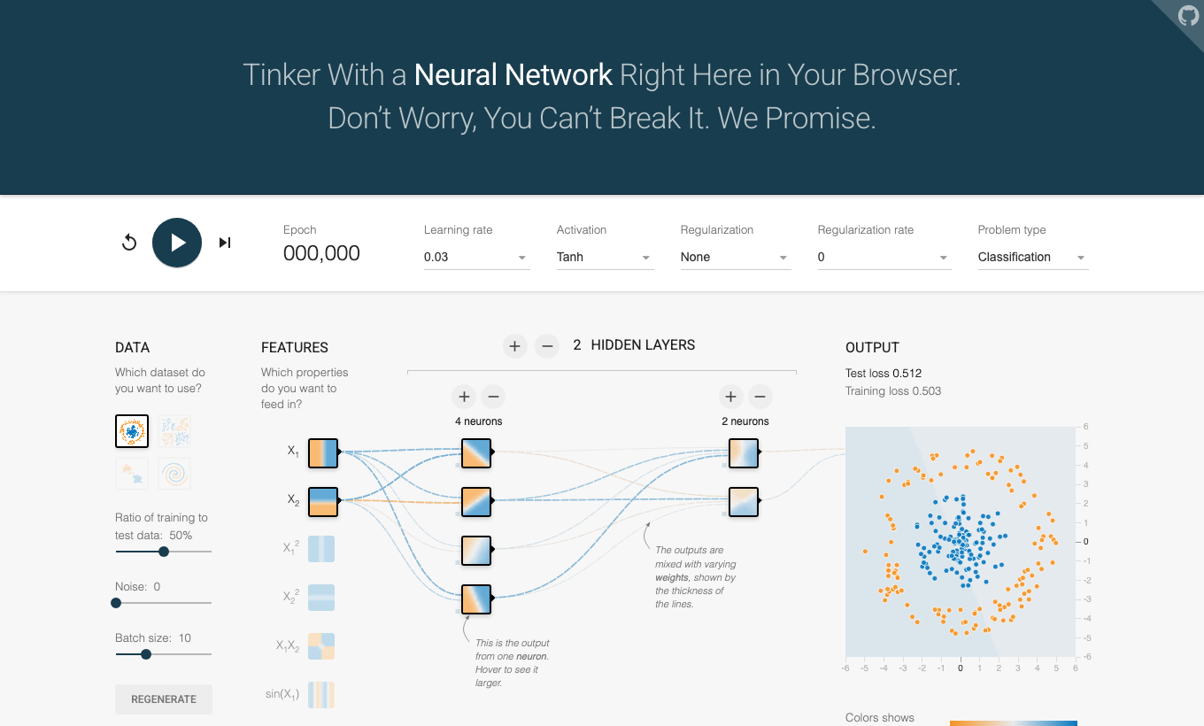 TensorFlow Playground reference screenshot